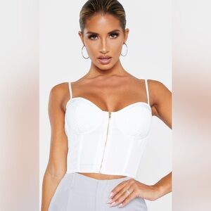 WHITE WOVEN BUST DETAIL ZIP FRONT CORSET